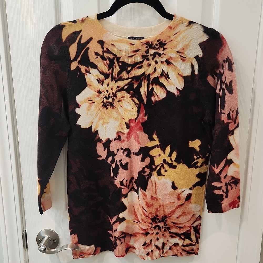 Talbots Petite Floral Cashmere Sweater